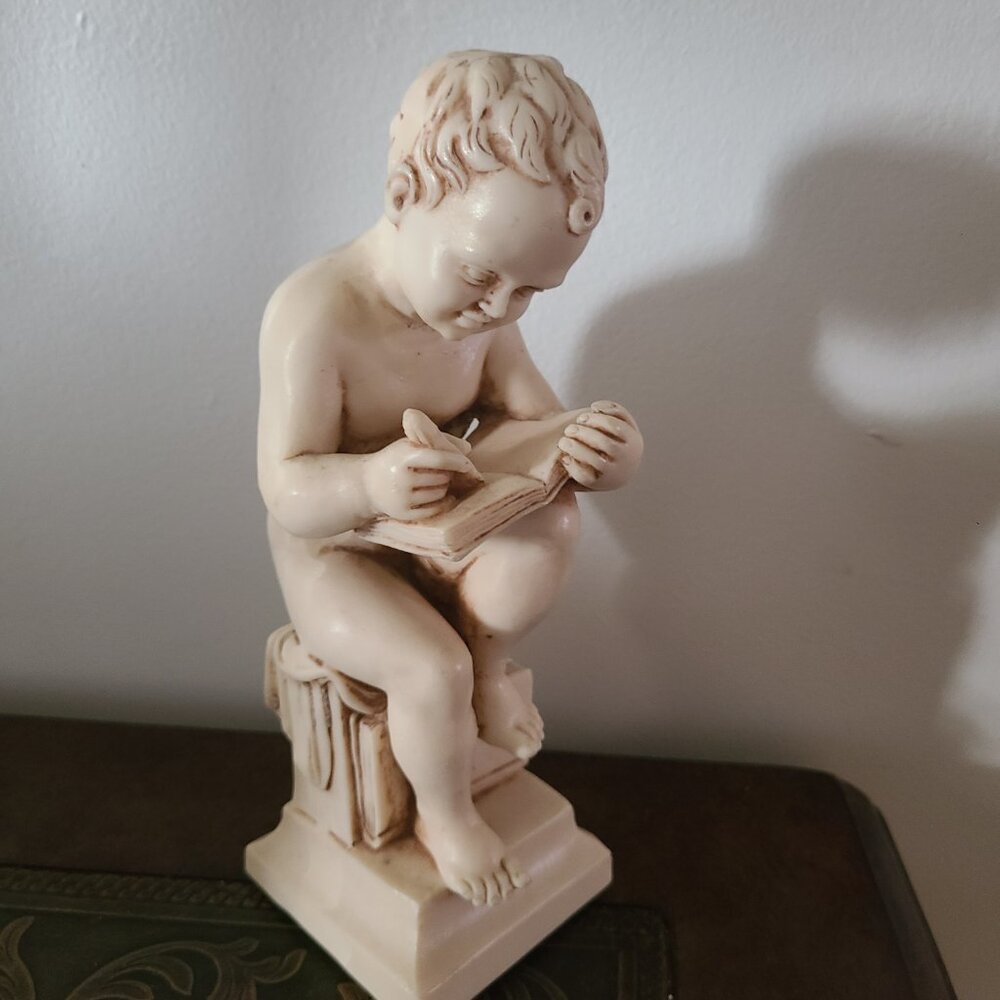 Vintage Repro Antonio Canova "Seated Child Writing" Sculpture- 8"
